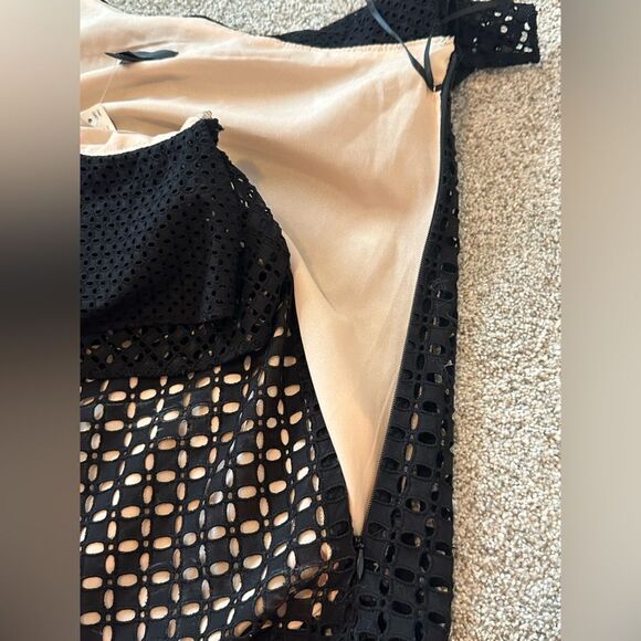 J. Crew NWT One Shoulder Black Eyelet Nude Lined Blouse Size 6 Cotton - Picture 7 of 10